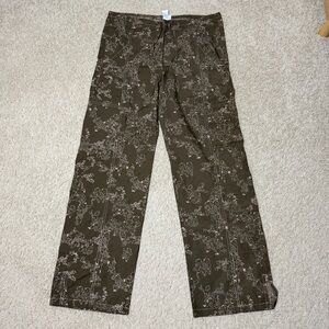 Lucy Y2K Floral Asian Inspired Drawstring Wide Leg Pants Size XSmall XS Brown